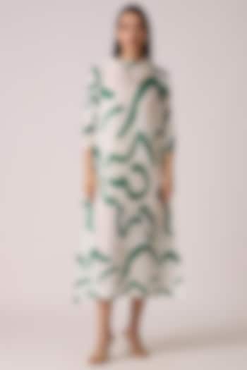 White Polyester Pleated A-Line Midi Summer Dress by Scarlet Sage at Pernia's Pop Up Shop