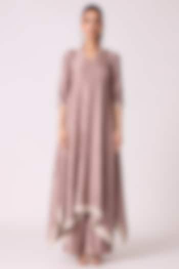 Rose Pink Satin Polyester Asymmetrical Flowy Kurta Set by Scarlet Sage at Pernia's Pop Up Shop