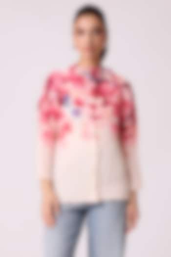 Blush Pink Polyester Floral Printed Pleated Shirt by Scarlet Sage at Pernia's Pop Up Shop
