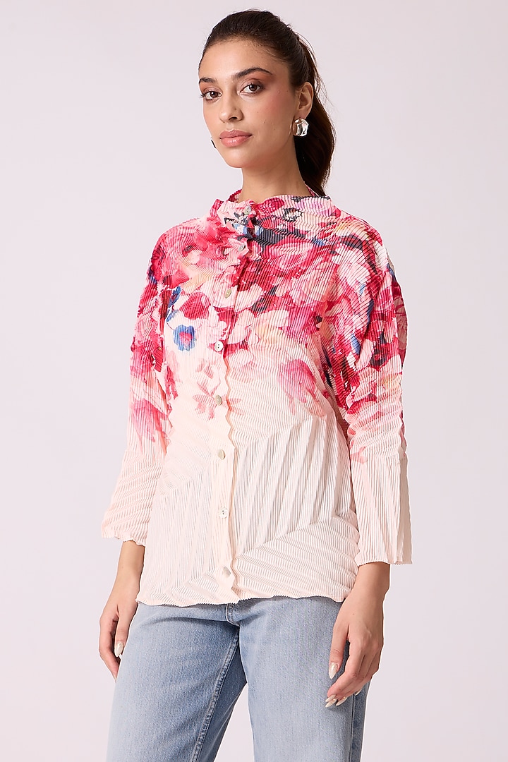 Blush Pink Polyester Floral Printed Pleated Shirt by Scarlet Sage at Pernia's Pop Up Shop