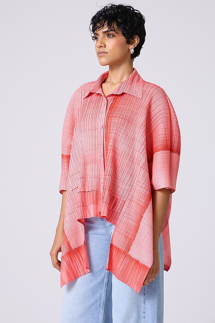 Coral Sorbet Polyester Abstract Printed Asymmetric Shirt by Scarlet Sage at Pernia's Pop Up Shop