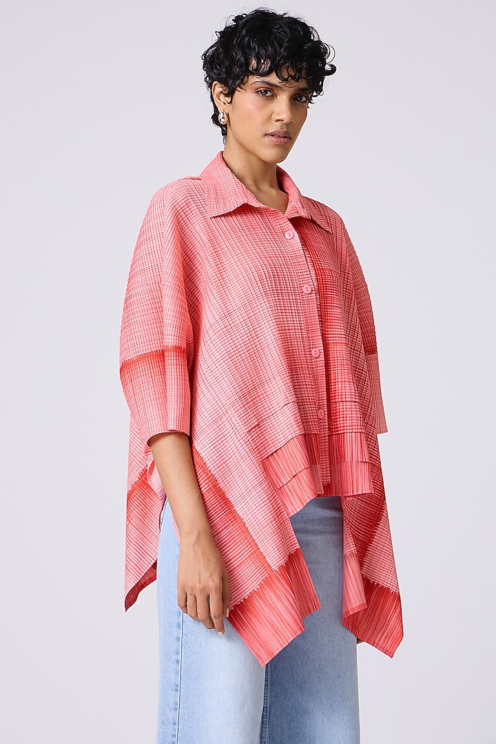 Coral Sorbet Polyester Abstract Printed Asymmetric Shirt by Scarlet Sage at Pernia's Pop Up Shop