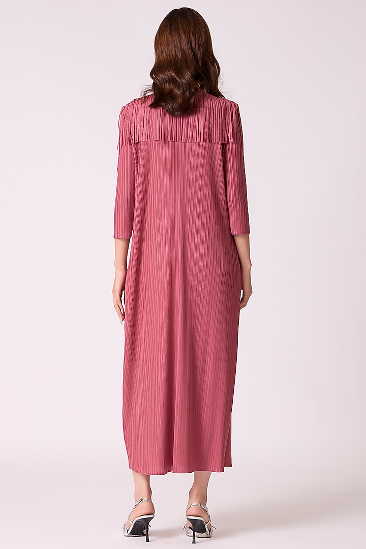 Dull Rose Polyester Fringed Midi Summer Dress by Scarlet Sage at Pernia's Pop Up Shop