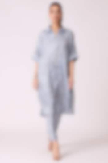 Powder Blue Polyester Textured Printed Shirt Tunic Set by Scarlet Sage at Pernia's Pop Up Shop