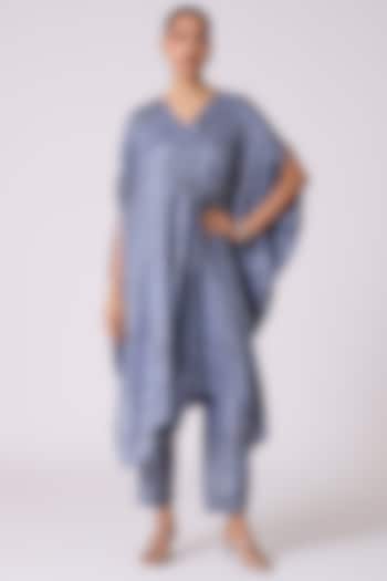 Slate Blue Polyester Textured Kaftan-Style Tunic Set by Scarlet Sage at Pernia's Pop Up Shop