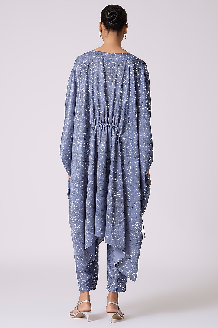 Slate Blue Polyester Textured Kaftan-Style Tunic Set by Scarlet Sage at Pernia's Pop Up Shop