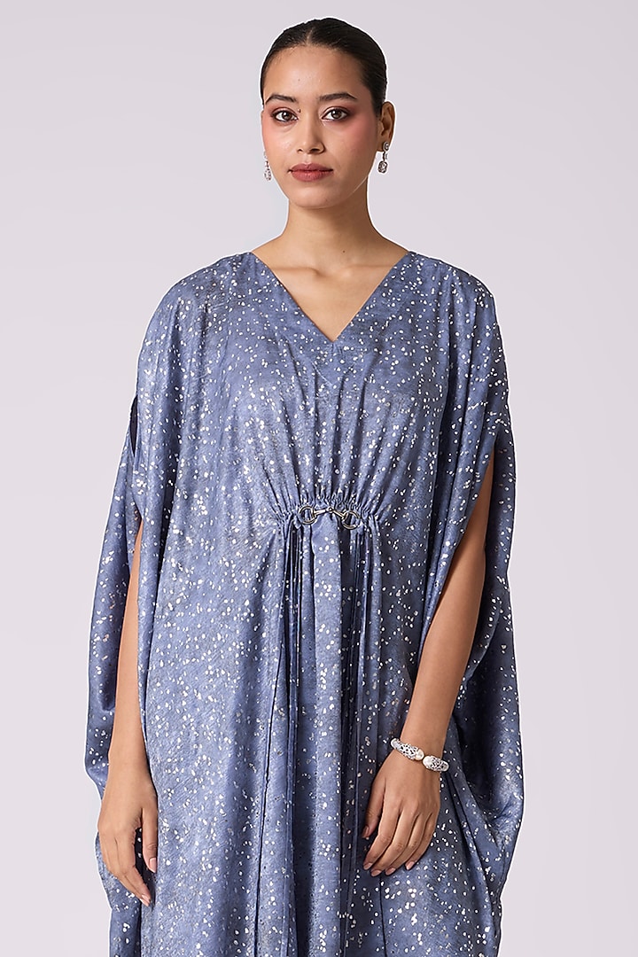 Slate Blue Polyester Textured Kaftan-Style Tunic Set by Scarlet Sage at Pernia's Pop Up Shop