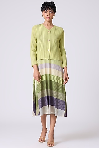 Multi-Colored Polyester Midi Dress With Cardigan Jacket by Scarlet Sage