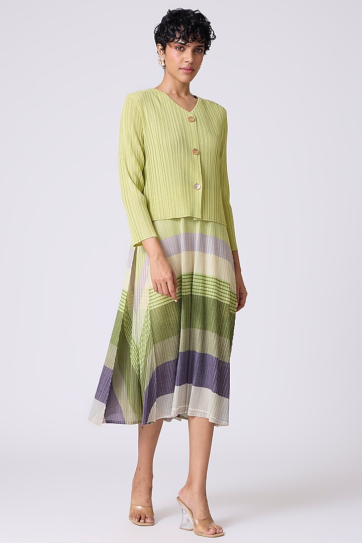 Multi-Colored Polyester Midi Summer Dress With Cardigan Jacket by Scarlet Sage at Pernia's Pop Up Shop