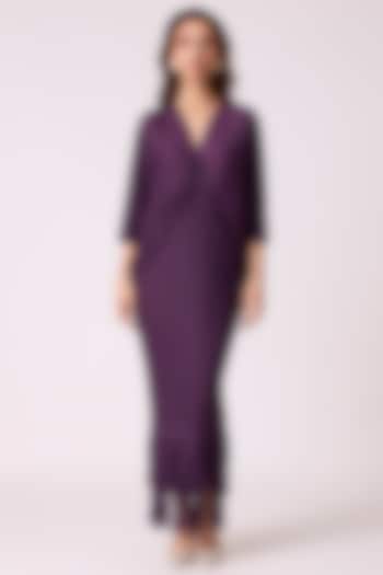 Wine Purple Poly Satin Blend Pleated Midi Summer Dress by Scarlet Sage at Pernia's Pop Up Shop