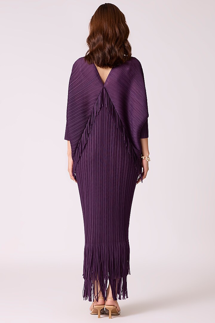Wine Purple Poly Satin Blend Pleated Midi Summer Dress by Scarlet Sage at Pernia's Pop Up Shop