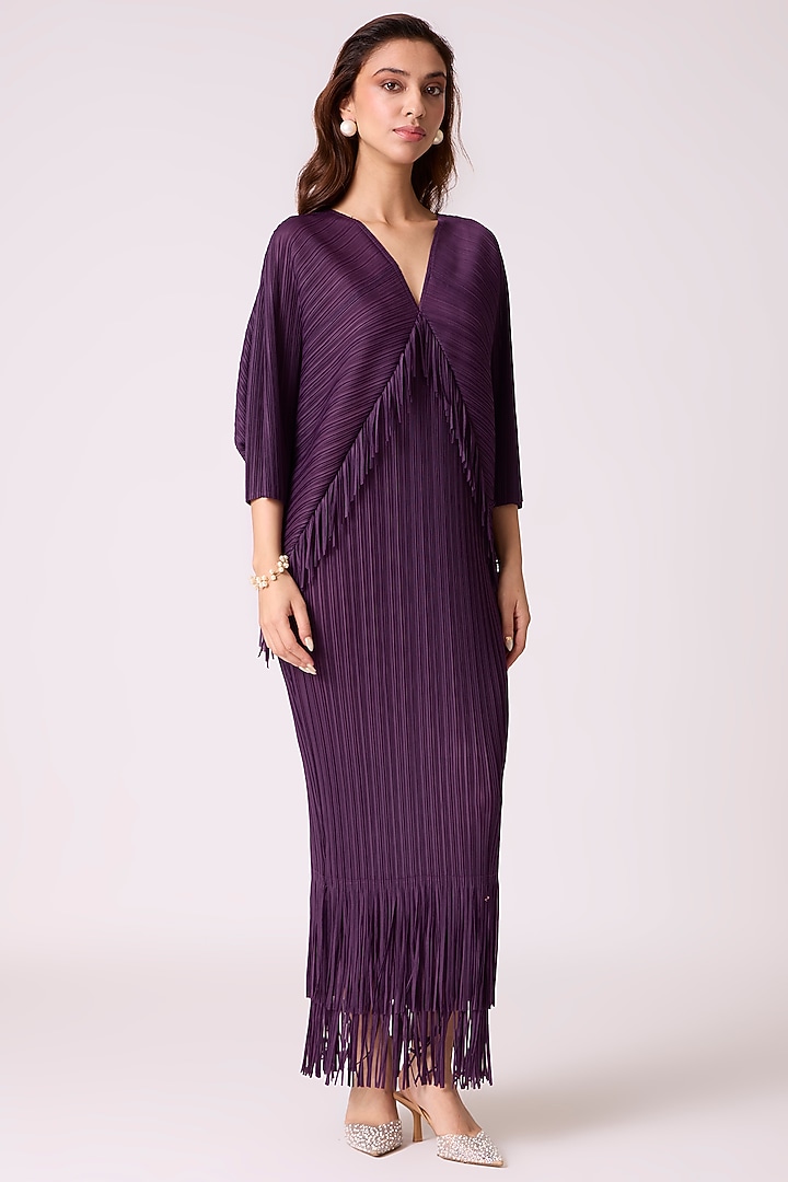 purple midi wrap dress Pink & Purple Printed Wrap Midi Dress | Designer Wedding Guest