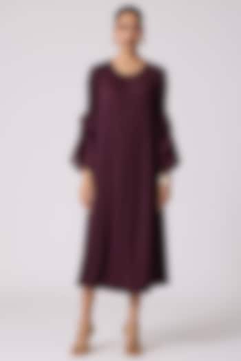Wine Purple Polyester Pleated Midi Summer Dress by Scarlet Sage at Pernia's Pop Up Shop