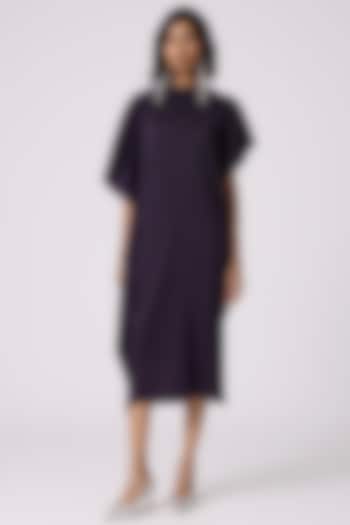 Aubergine Polyester Draped Midi Summer Dress by Scarlet Sage at Pernia's Pop Up Shop