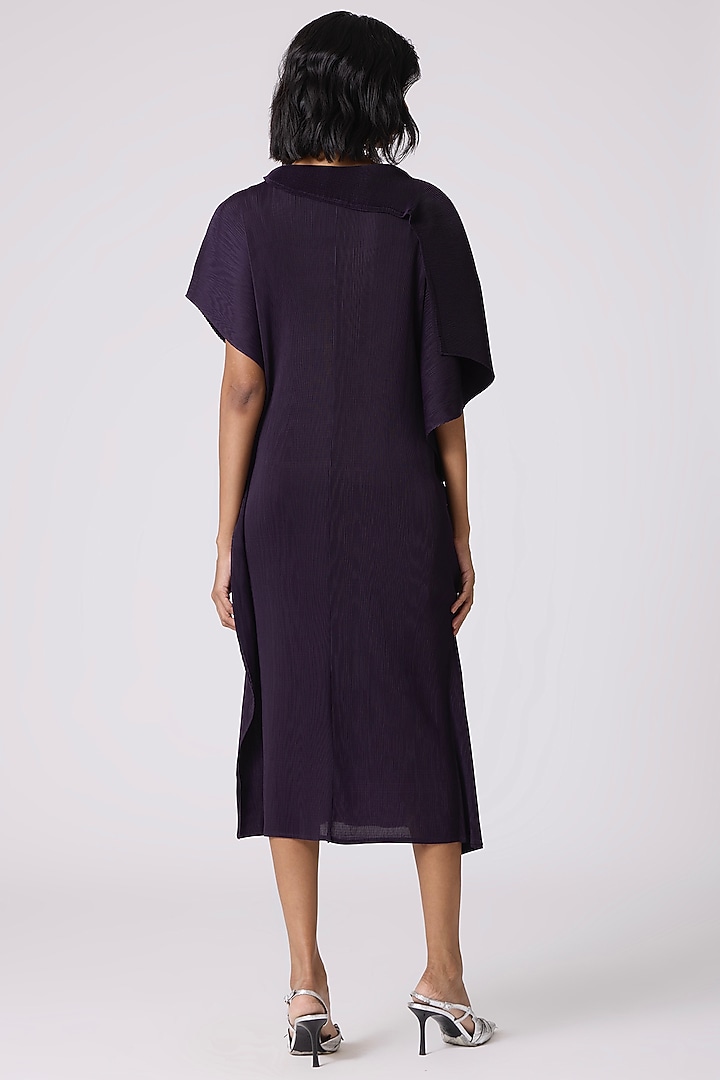 Aubergine Polyester Draped Midi Summer Dress by Scarlet Sage at Pernia's Pop Up Shop