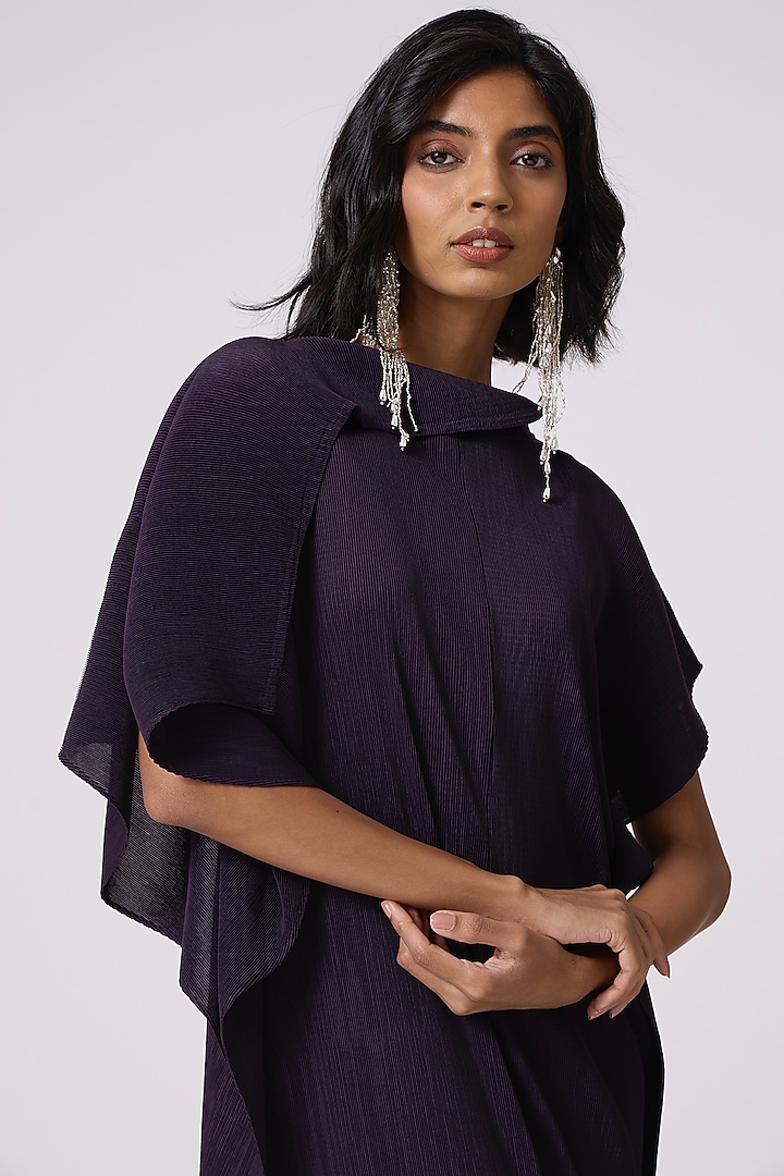 Aubergine Polyester Draped Midi Summer Dress by Scarlet Sage at Pernia's Pop Up Shop