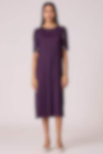 Deep Purple Polyester Shift Midi Summer Dress by Scarlet Sage at Pernia's Pop Up Shop