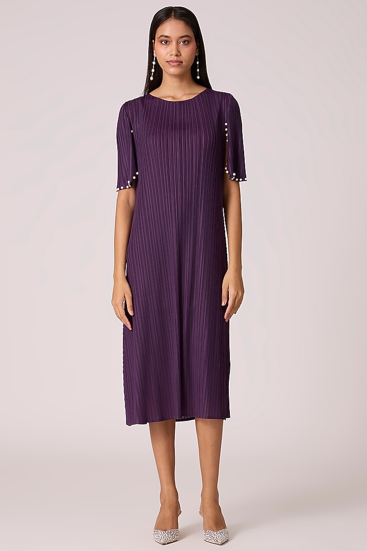 Deep Purple Polyester Shift Midi Summer Dress by Scarlet Sage at Pernia's Pop Up Shop