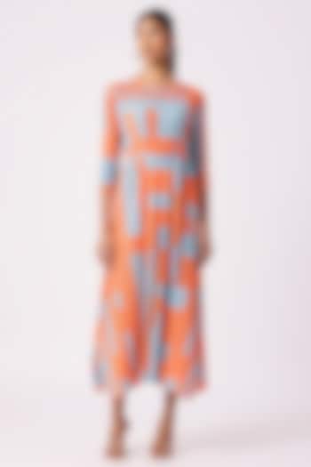 Blue & Orange Polyester Abstract Printed A-Line Summer Dress by Scarlet Sage at Pernia's Pop Up Shop