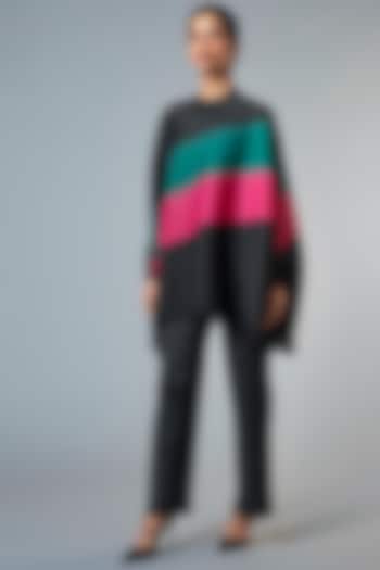 Black Color-Blocked Poncho Top by Scarlet Sage at Pernia's Pop Up Shop