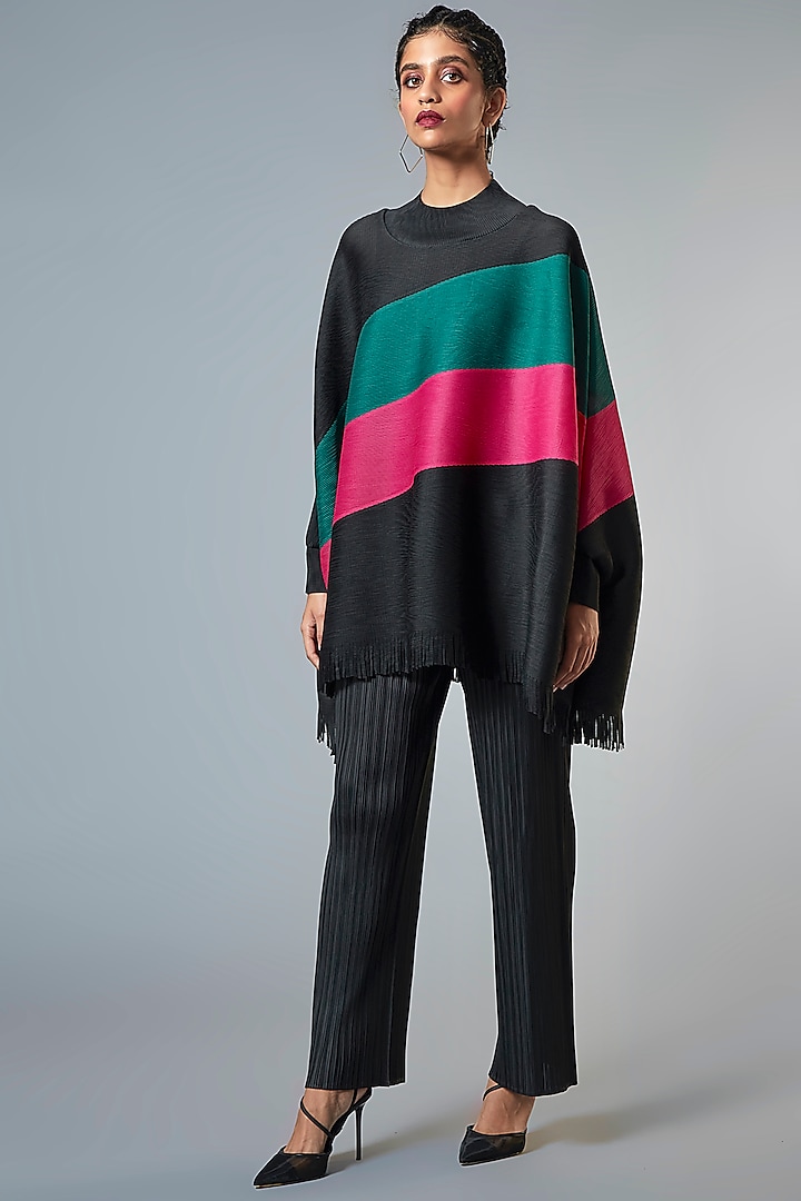 Black Color-Blocked Poncho Top by Scarlet Sage at Pernia's Pop Up Shop