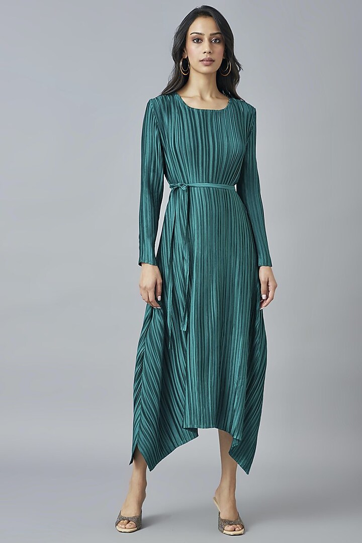 Ink Green Asymmetrical Dress by Scarlet Sage