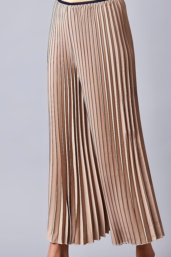 Beige Pleated Palazzo Pants by Scarlet Sage at Pernia's Pop Up Shop