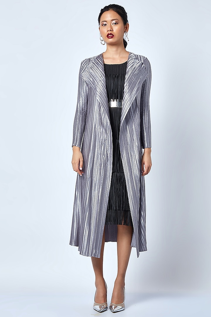 Silver Pleated Overlay Jacket by Scarlet Sage at Pernia's Pop Up Shop