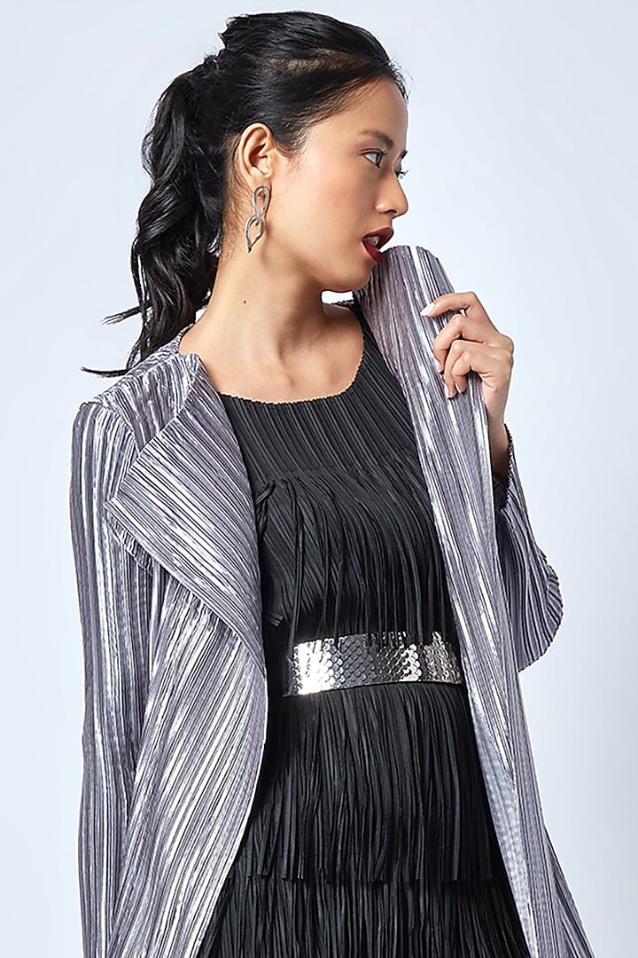 Silver Pleated Overlay Jacket by Scarlet Sage at Pernia's Pop Up Shop
