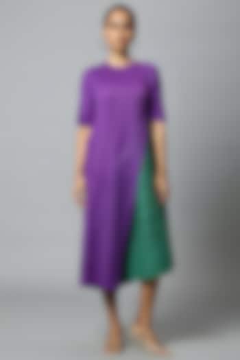 Purple & Green Asymmetrical A-Line Dress by Scarlet Sage