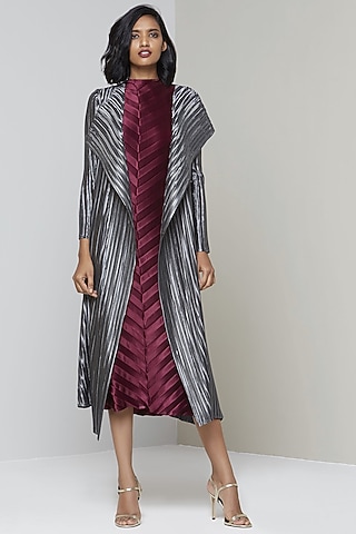 Dark Silver Pleated Overlay Jacket by Scarlet Sage
