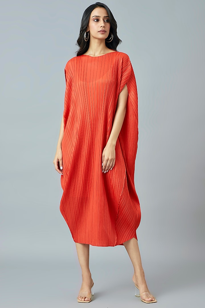 Sunset Orange Polyester Shift Dress by Scarlet Sage