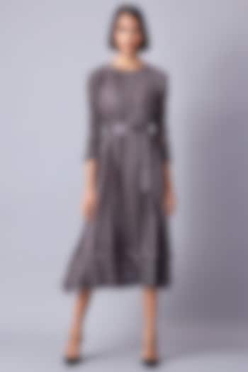 Steel Grey Hand-Pleated Satin Dress by Scarlet Sage