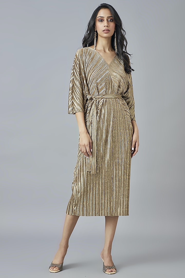 Dull Gold Draped Dress by Scarlet Sage at Pernia's Pop Up Shop