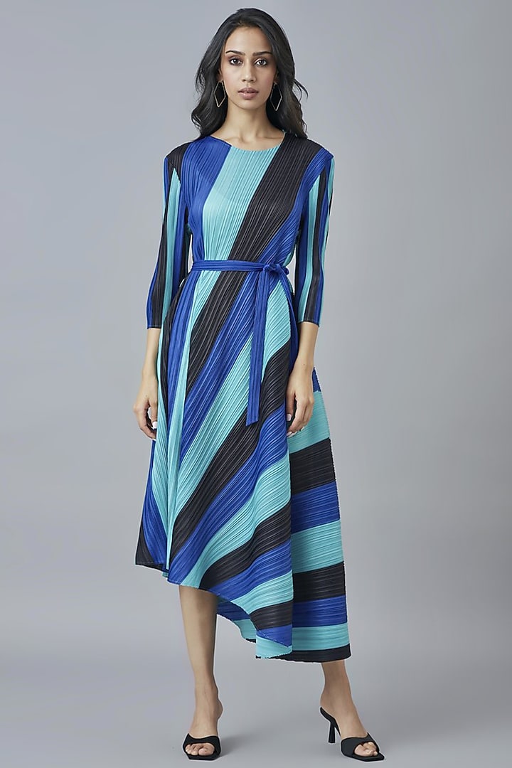 Blue & Black Color-Blocked Summer Dress by Scarlet Sage at Pernia's Pop Up Shop