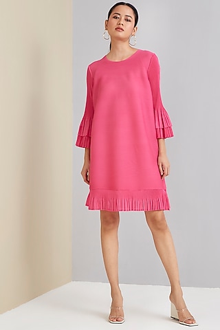 Punch Pink Polyester Dress by Scarlet Sage