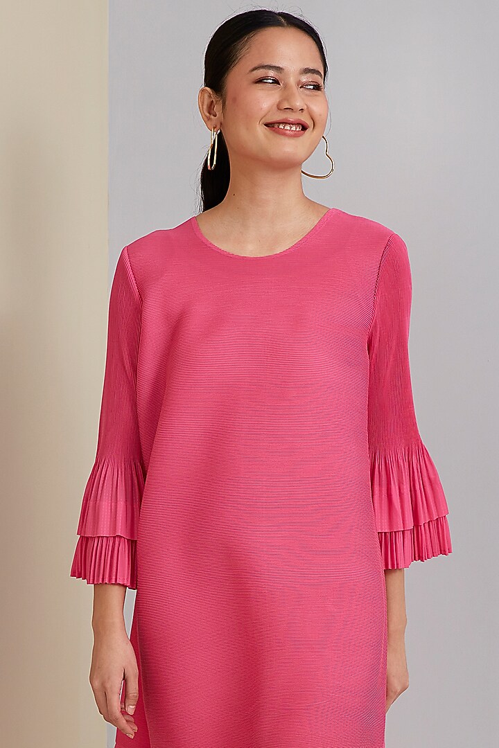 Punch Pink Polyester Summer Dress by Scarlet Sage at Pernia's Pop Up Shop