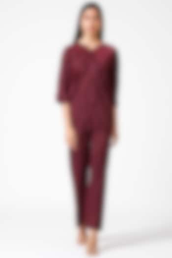 Burgundy Polyester Co-Ord Set by Scarlet Sage at Pernia's Pop Up Shop