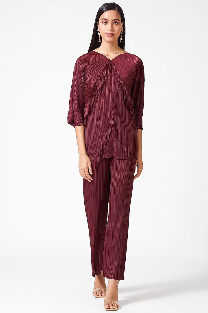 Burgundy Polyester Co-Ord Set by Scarlet Sage at Pernia's Pop Up Shop