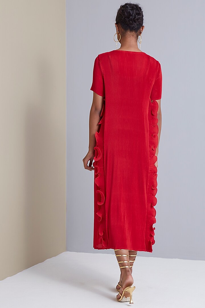 Red Polyester Midi Summer Dress by Scarlet Sage at Pernia's Pop Up Shop