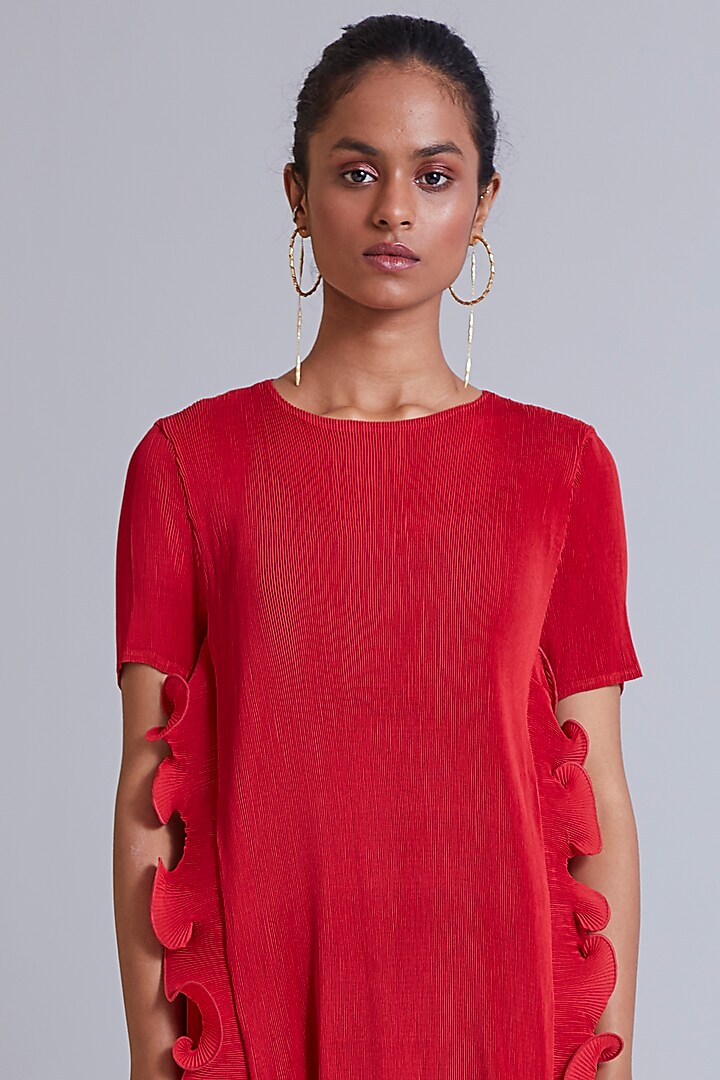 Red Polyester Midi Summer Dress by Scarlet Sage at Pernia's Pop Up Shop