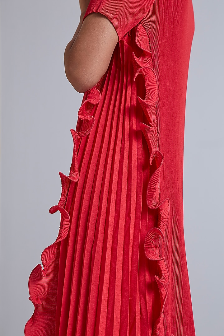 Red Polyester Midi Summer Dress by Scarlet Sage at Pernia's Pop Up Shop