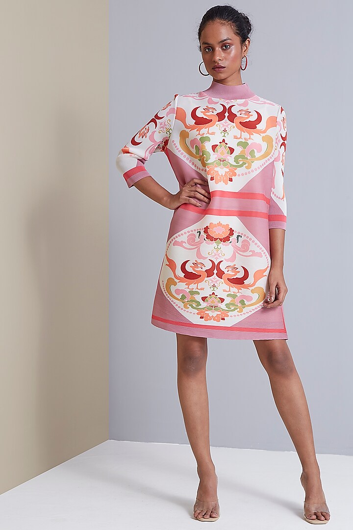 Pink Polyester Printed Dress by Scarlet Sage