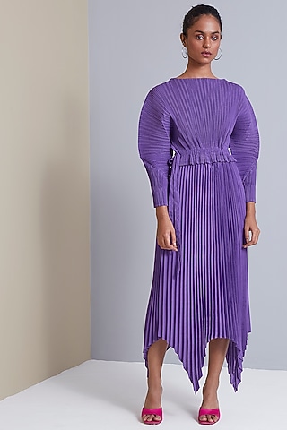 Purple Polyester Asymmetric Midi Dress by Scarlet Sage