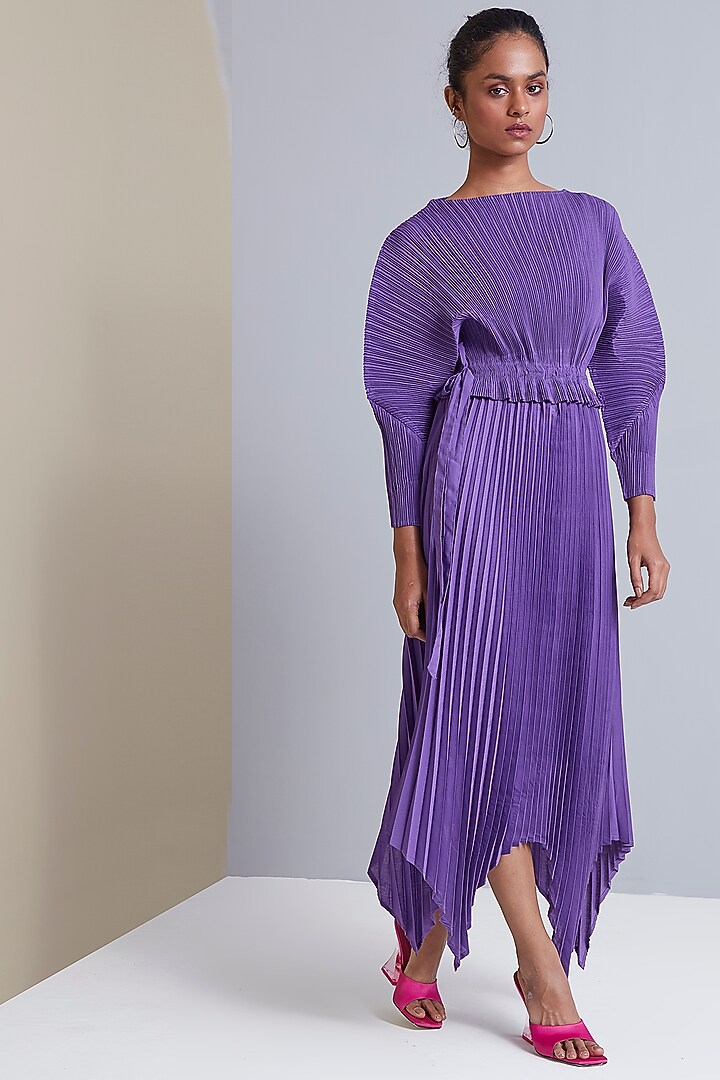 Purple Polyester Asymmetric Midi Summer Dress by Scarlet Sage at Pernia's Pop Up Shop