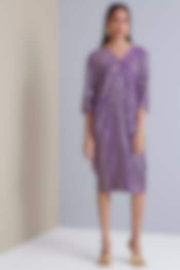 Metallic Purple Pleated Fabric Knee-Length Summer Dress by Scarlet Sage at Pernia's Pop Up Shop