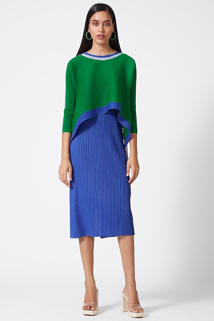 Blue & Green Polyester Dress by Scarlet Sage at Pernia's Pop Up Shop