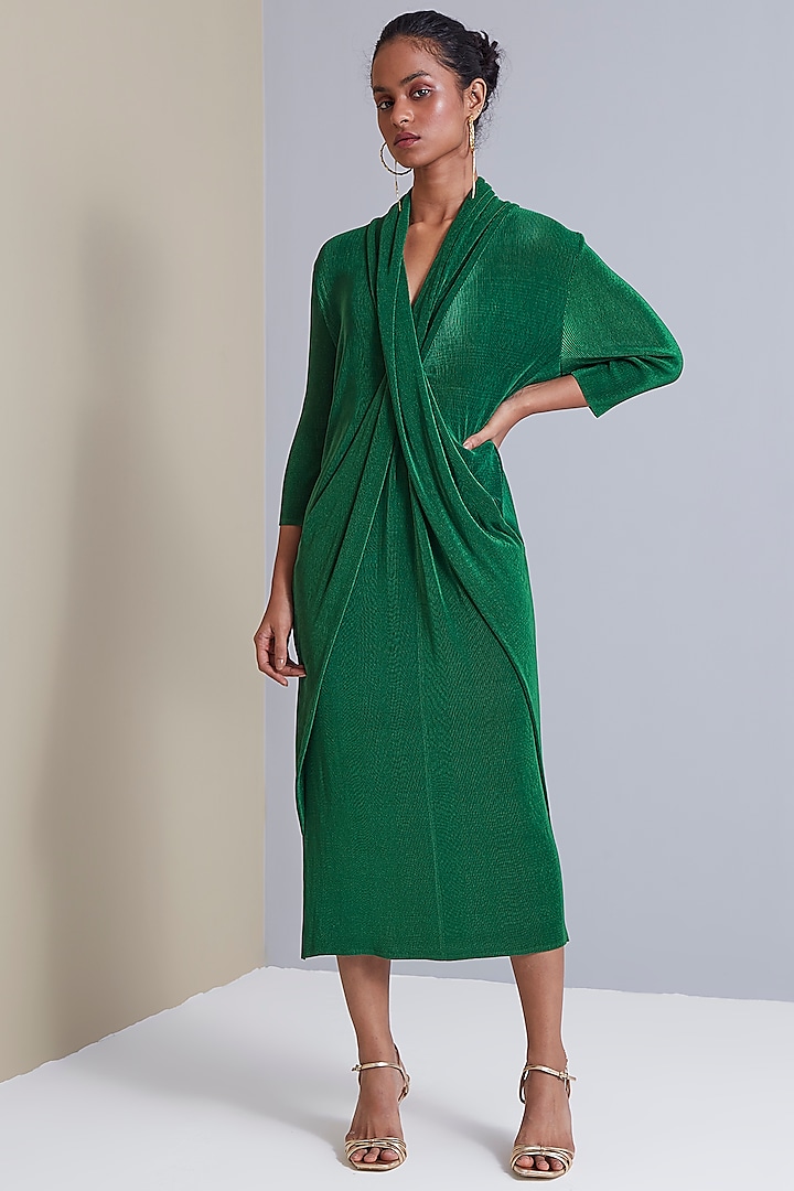 Emerald Green Polyester Sheath Dress by Scarlet Sage