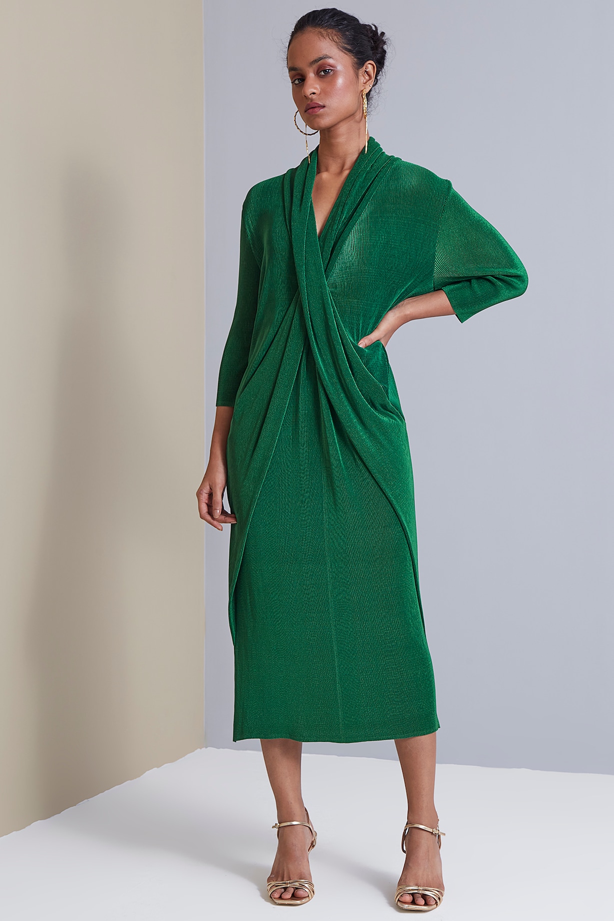 open back emerald green prom dress Green V Neck Open Back Layered Tulle Long Prom Dresses, Green Formal E –  Lwt Dress main image 1