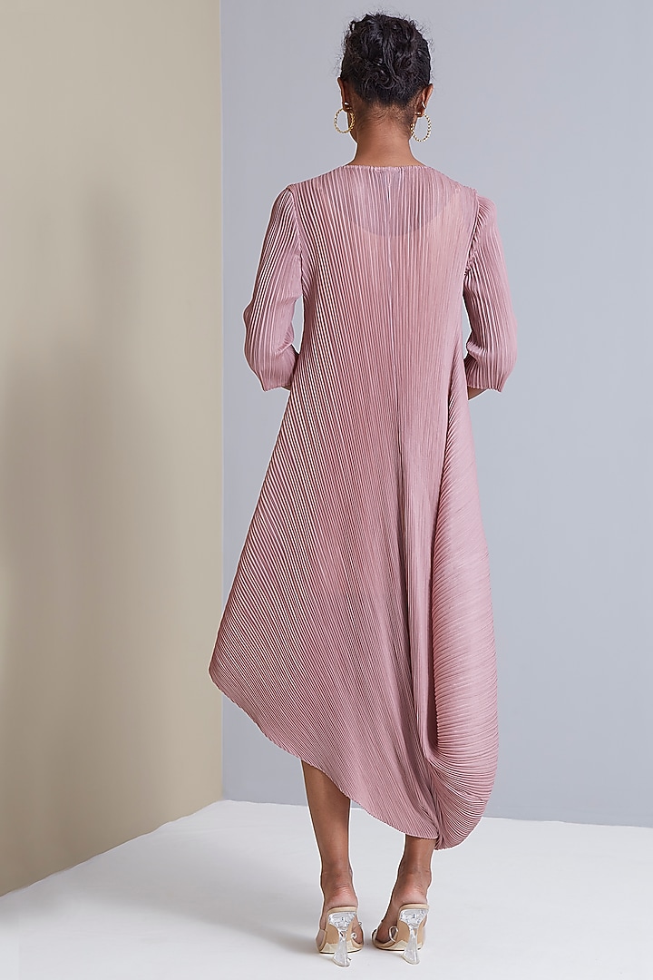 Ash Pink Polyester Draped Cowl Summer Dress by Scarlet Sage at Pernia's Pop Up Shop
